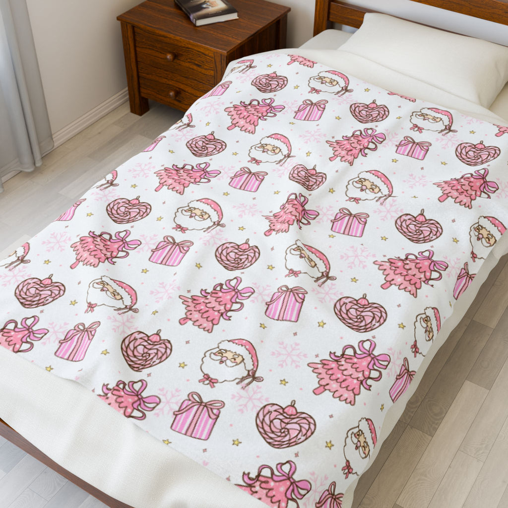 Pink Santa Velveteen Plush Blanket