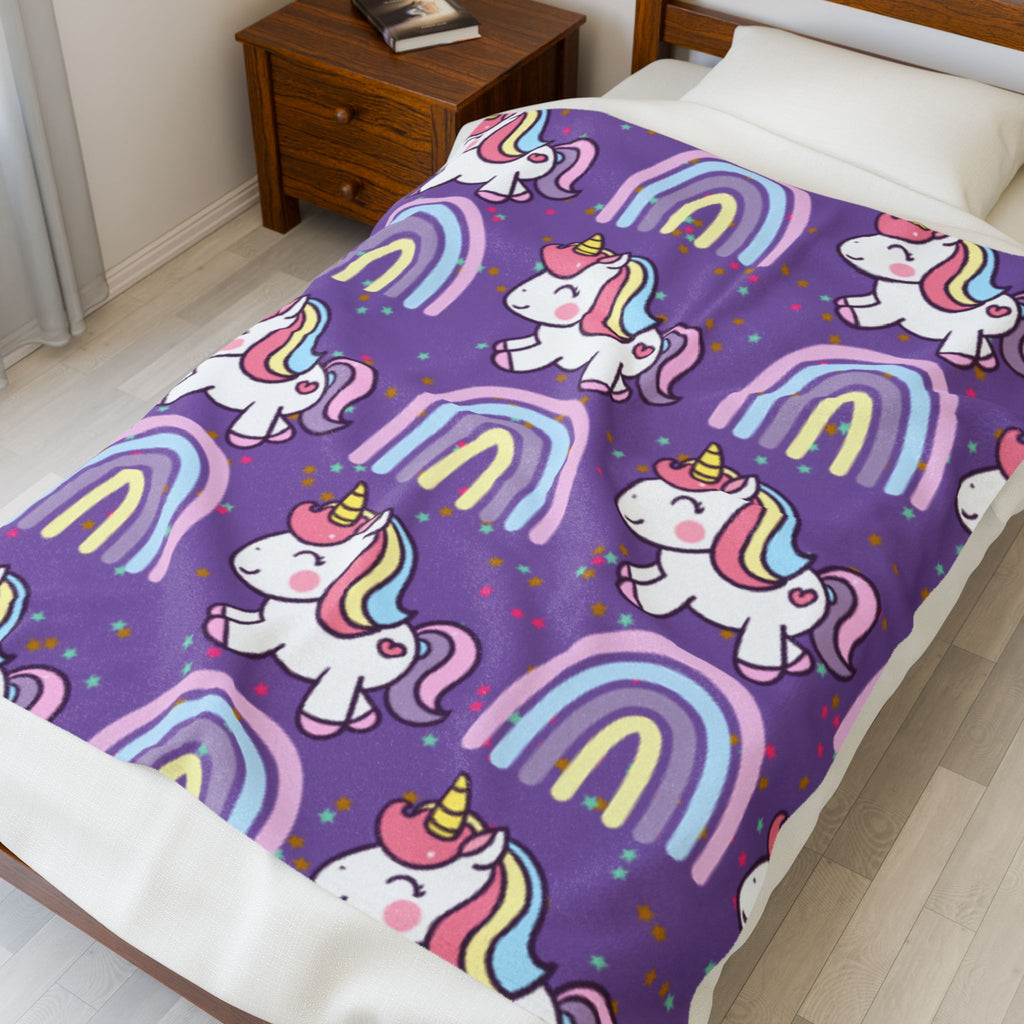 Purple Rainbow Unicorn Plush Blanket