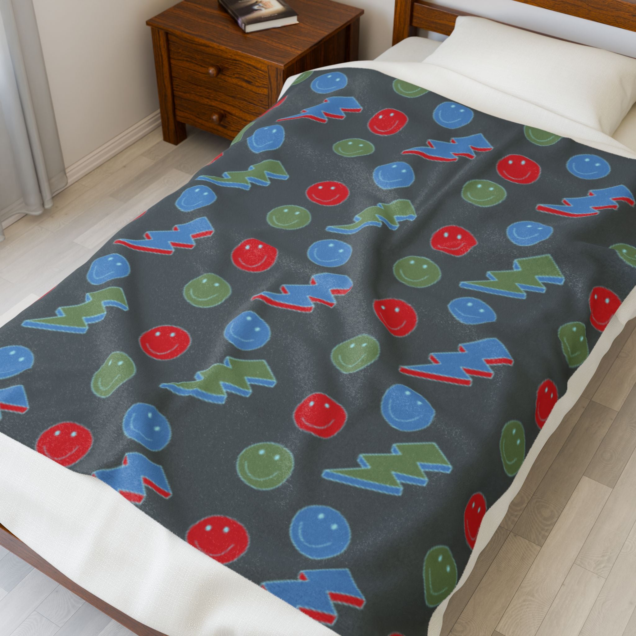 Electric Smiley Velveteen Plush Blanket