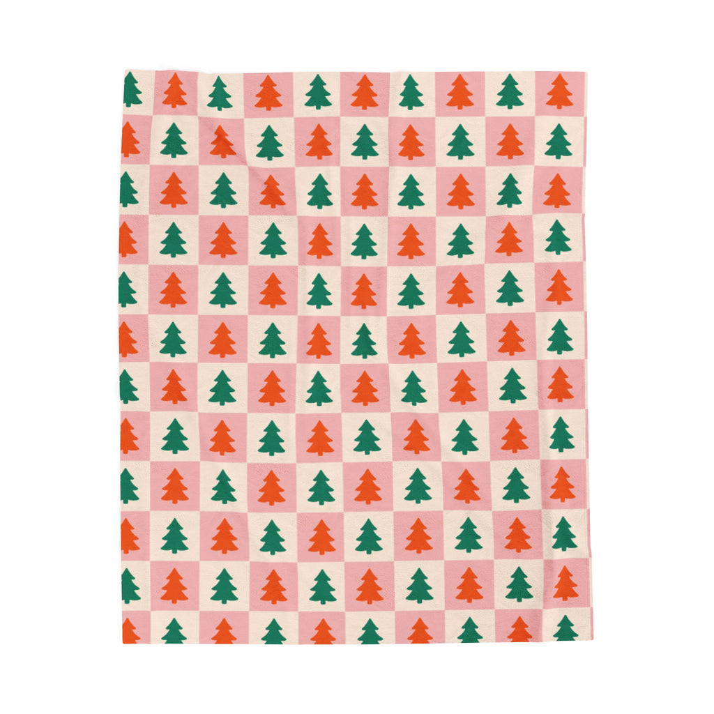 Checkered Trees Velveteen Plush Blanket