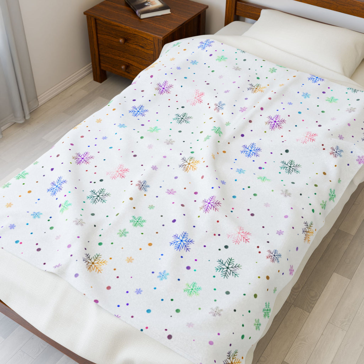 Rainbow Snowflakes Velveteen Plush Blanket