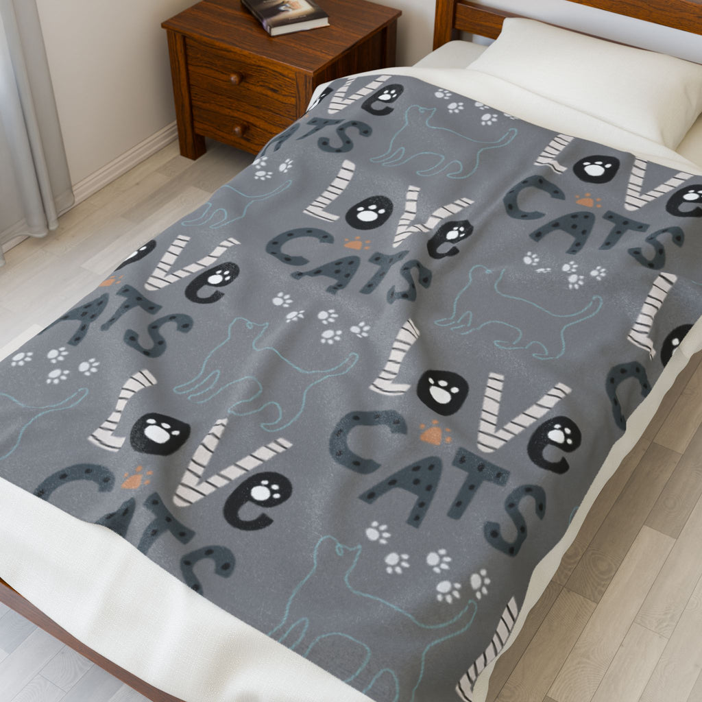 Cat Love Velveteen Plush Blanket