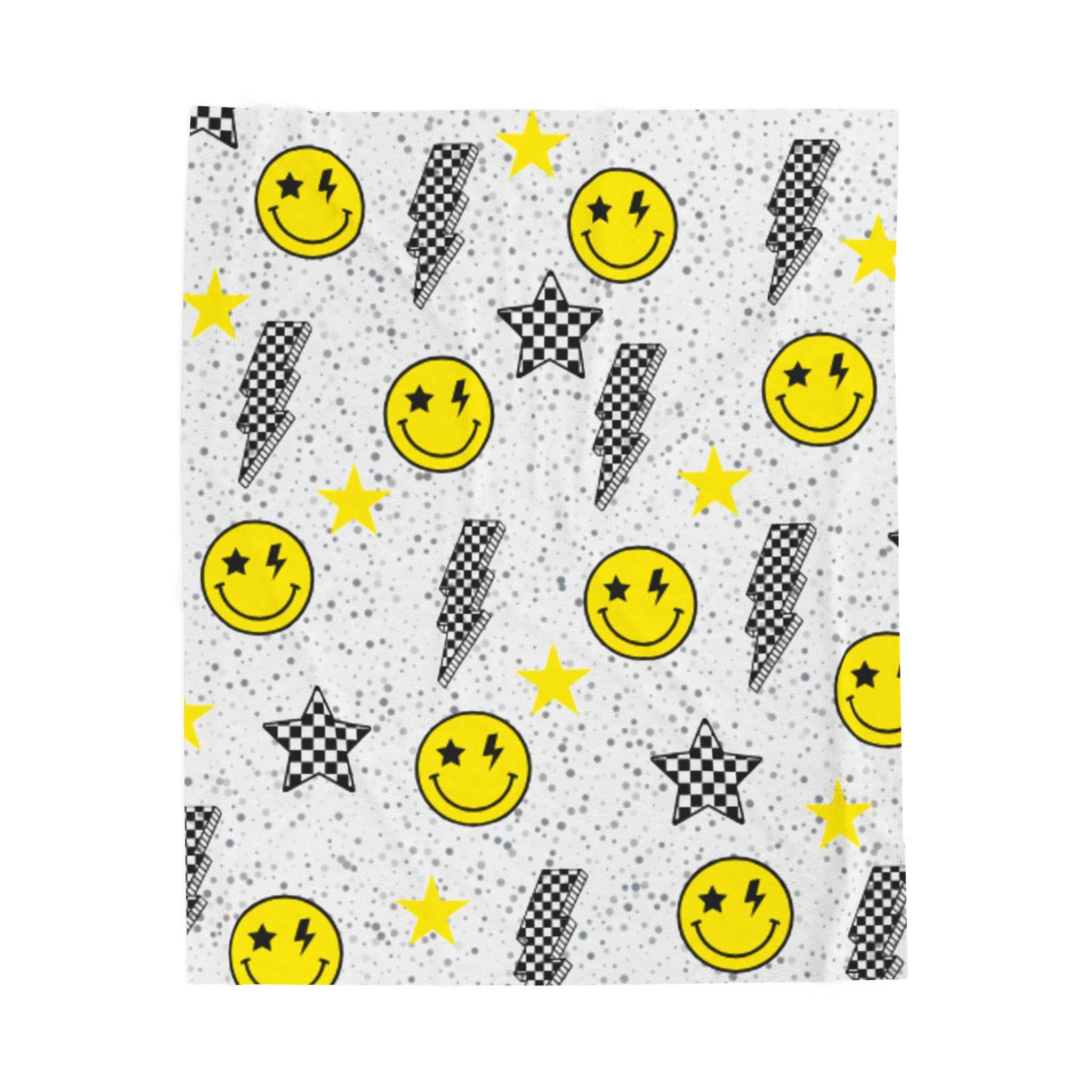 Bright Checkered Smiley Velveteen Plush Blanket